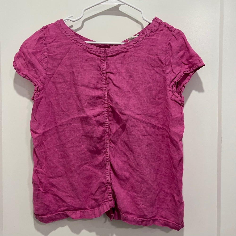 C&C California Womens Magenta 100% Linen Button Back Short Sleeve Top Size M